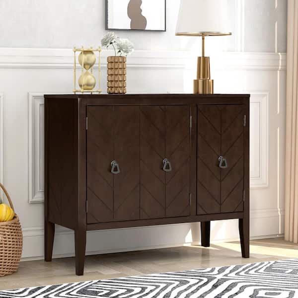Harper & Bright Designs Brown Wood 37 in. Sideboard Accent Storage Cabinet with Adjustable Shelves
