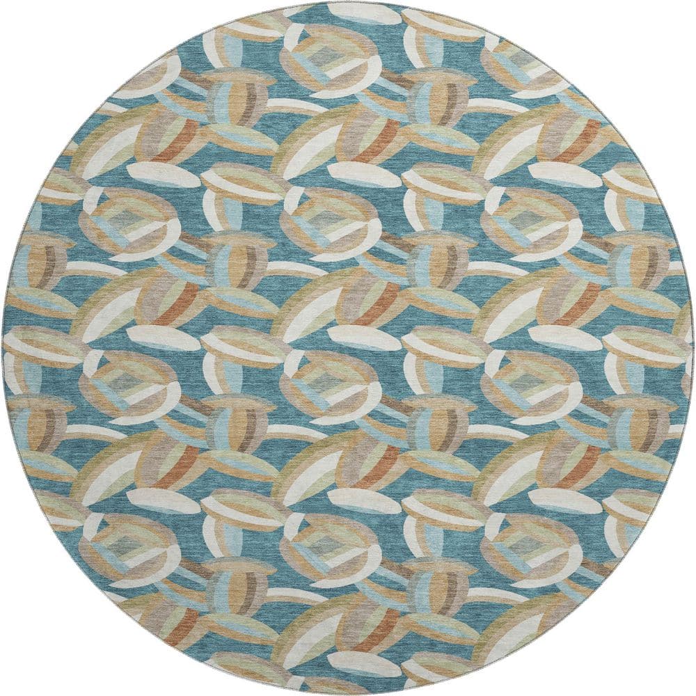 Mayfield Premium Machine Washable Abstract AMF2454 Teal 8 ft. x 8 ft. Round Rug price history on PriceWatchPro