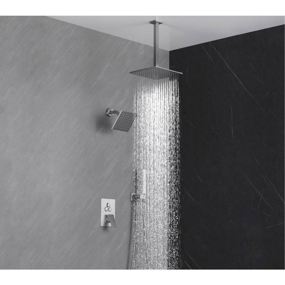 Luxury Single Handle 2-Spray Shower Faucet 1.8 GPM with 12 in. Rainfall and Pressure Balance Valve in Brushed Nickel price history on PriceWatchPro