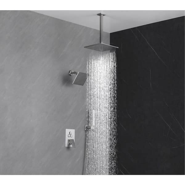 Luxury Single Handle 2-Spray Shower Faucet 1.8 GPM with 12 in. Rainfall and Pressure Balance Valve in Brushed Nickel