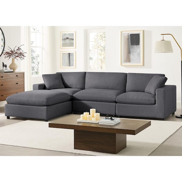 Casella 120 in. Square Arm 4-Piece Polyester Fabric Modular Chofa Sectional in Charcoal Fabric