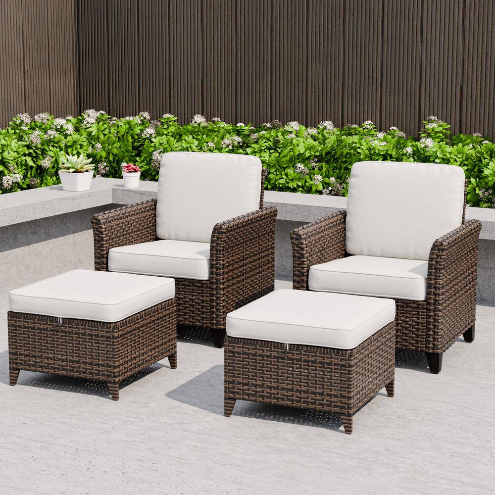 4-Piece Mix Brown Wicker Patio Conversation Set Wide Armrest Dining Chair Set with Beige Cushions, Ottomans price history on PriceWatchPro