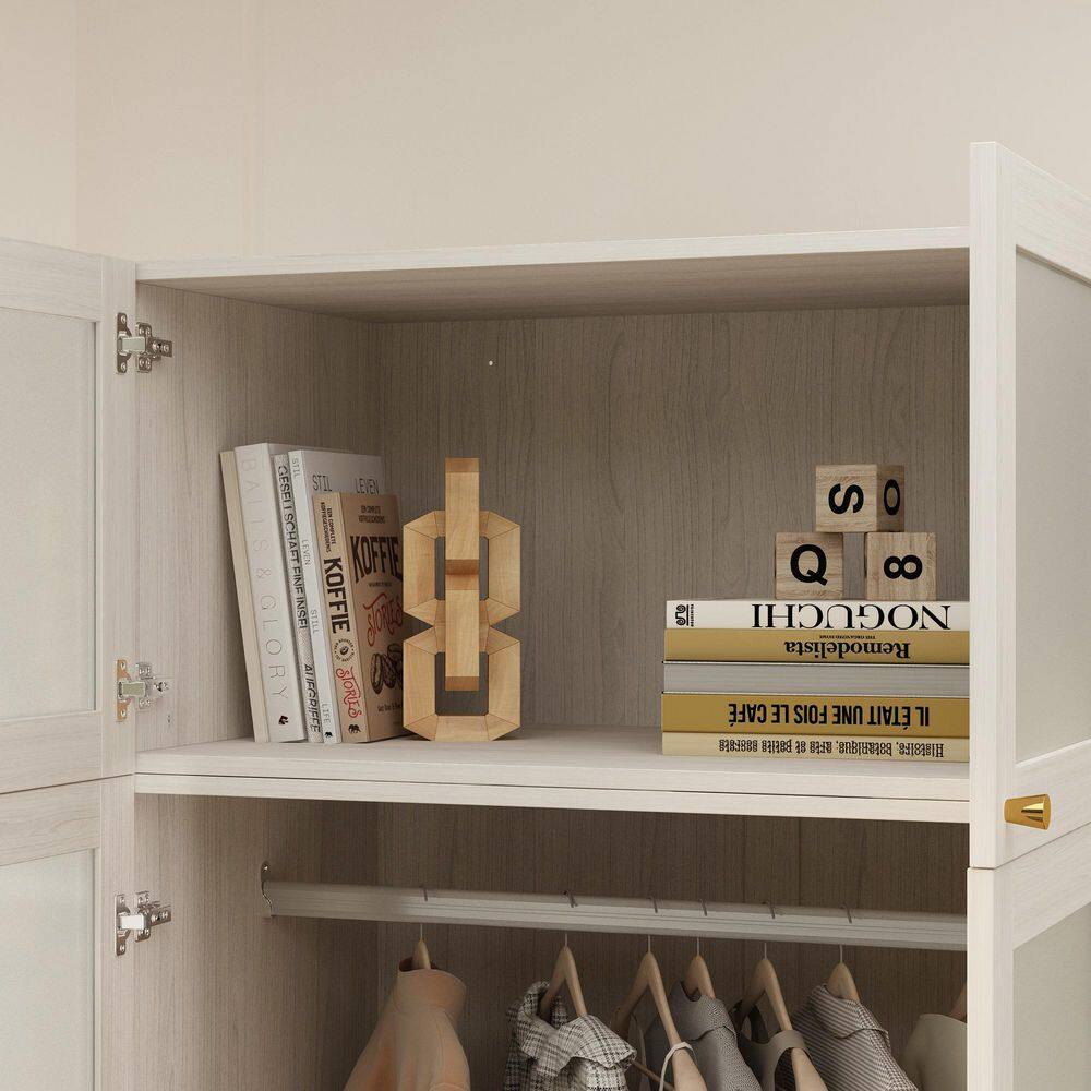 Light Oak Wood 31.5 in. Bedroom Armoire with Frosted Glass Doors and 2-Drawers - thumbnail 9