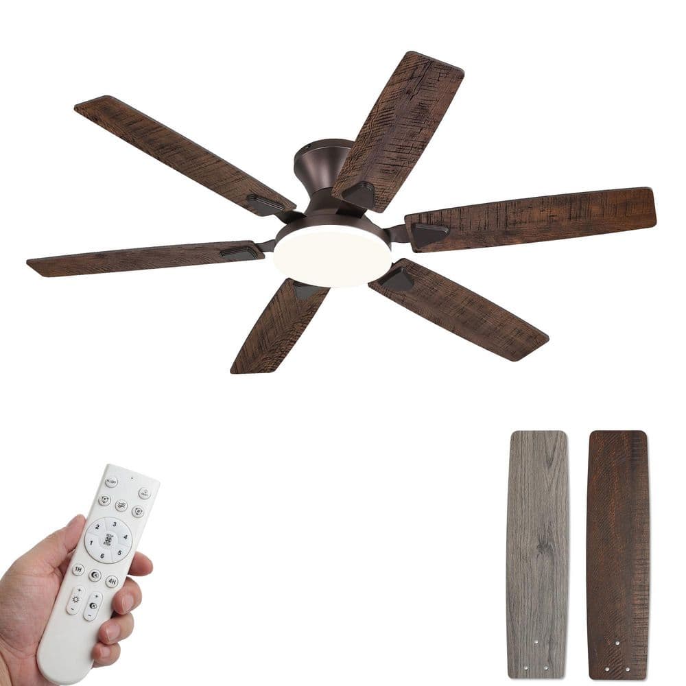 52 in. Brown Flush Mount Indoor/Outdoor Ceiling Fan with Light Remote Quiet Reversible DC Motor Standard for Living Room price history on PriceWatchPro