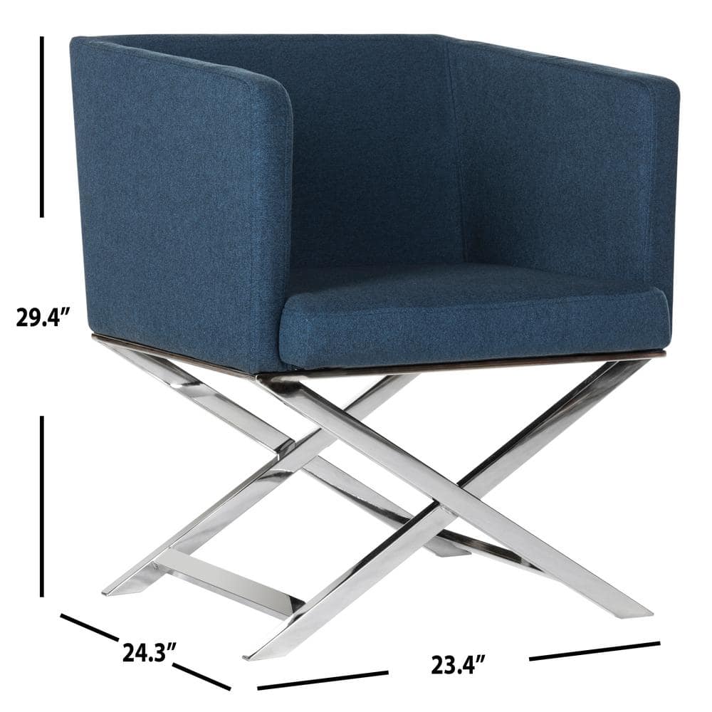 Navy Chrome Transitional Director's Accent Chair in Leather