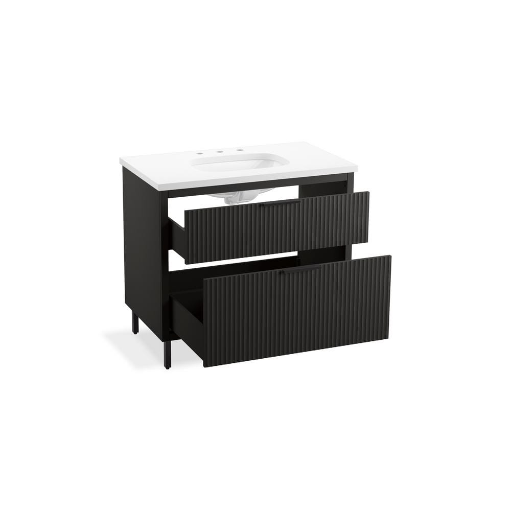 Spacity 36" Dark Steel Wall-Hung Vanity with Quartz Top