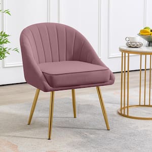 Modern Brushed Velvet Upholstered Pink Accent Chair with Gold Metal Legs