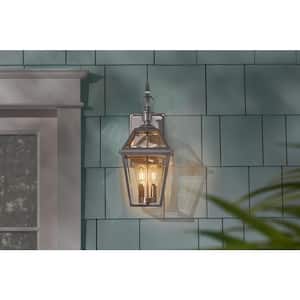 Glenneyre 20.2 in. Stainless Aluminum French Quarter Gas Style Hardwired Outdoor Wall Light Sconce with Clear Glass