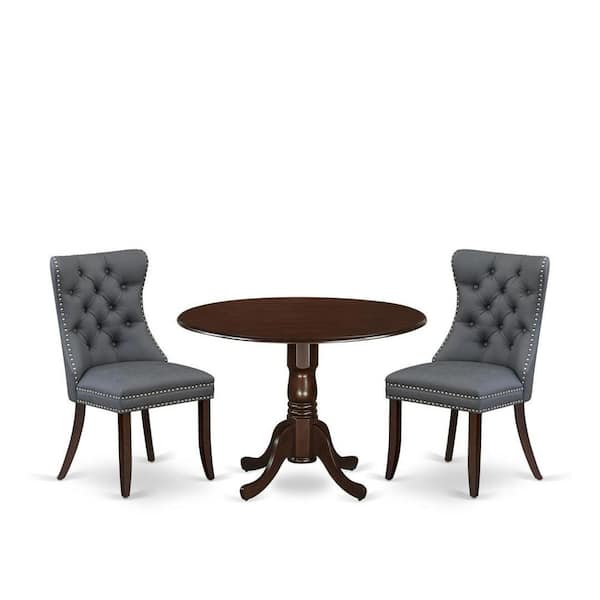 East West Furniture 3-Piece Mahogany Finish Solid Wood Top-Round Dining Room Set with Dropleaf-Seats 4