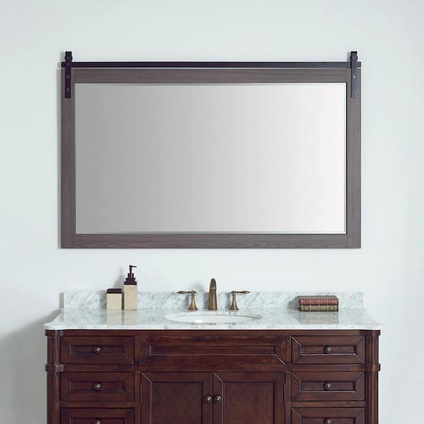 Cortes 60 in. W x 39.4 in. H Rectangular Framed Wall Bathroom Vanity Mirror in Oak