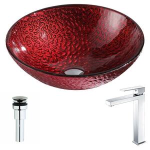 Rhythm Series Deco-Glass Vessel Sink in Lustrous Red with Enti Faucet in Polished Chrome