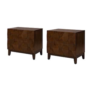 Diana Walnut 2-Drawer Storage Nightstand with Adjustable Legs and Charging Station (Set of 2)