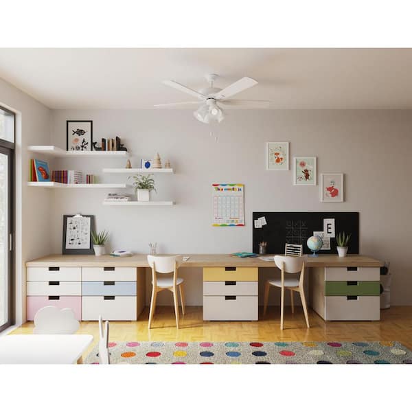 AirPro 52 in. Indoor White Transitional Ceiling Fan with Antique Wood Finish Blades Downrod Mount Included