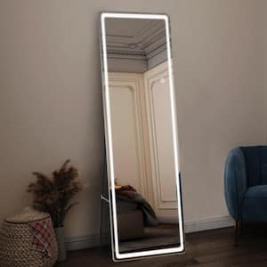 16 in. W x 63 in. H Modern Rectangle Aluminium Alloy Frameless Silver Full Length Mirror With Rounded Corner