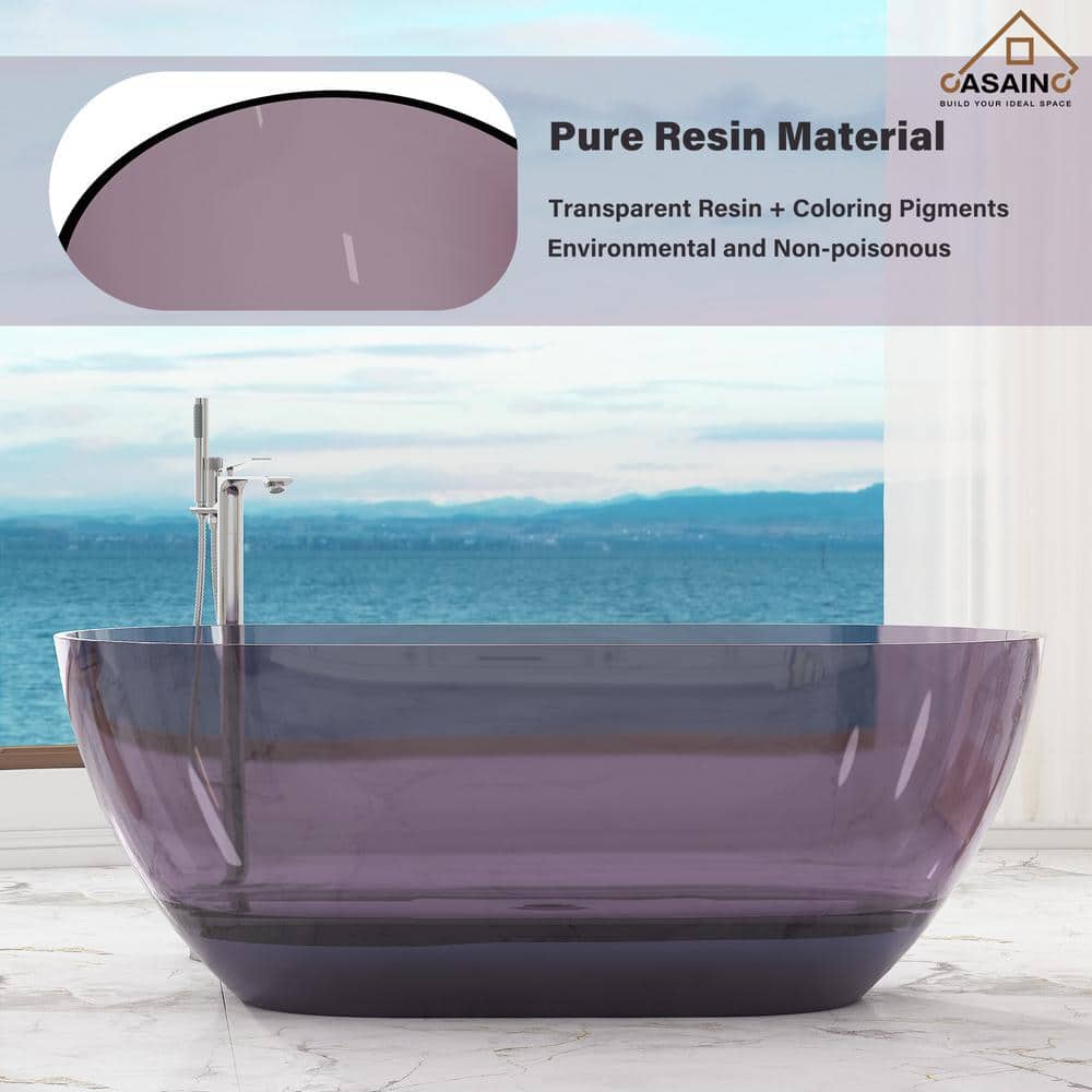 59-Inch Freestanding Transparent Purple Resin Bathtub