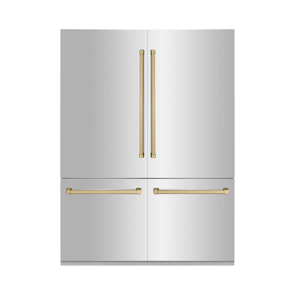 Autograph Edition 60 in. 4-Door French Door Refrigerator with Ice &amp; Water Dispenser in Stainless Steel &amp; Polished Gold