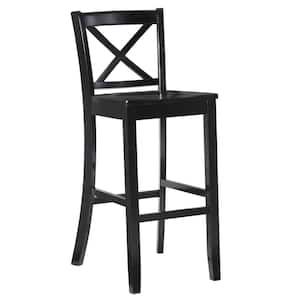 Alexandria 30 in. Black X High Back Bar Stool with Wood Seat