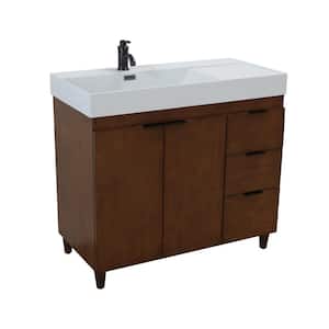 39 in. W x 19 in. D x 36 in. H Single Bath Vanity in Walnut with Light Gray Composite Granite Sink Top