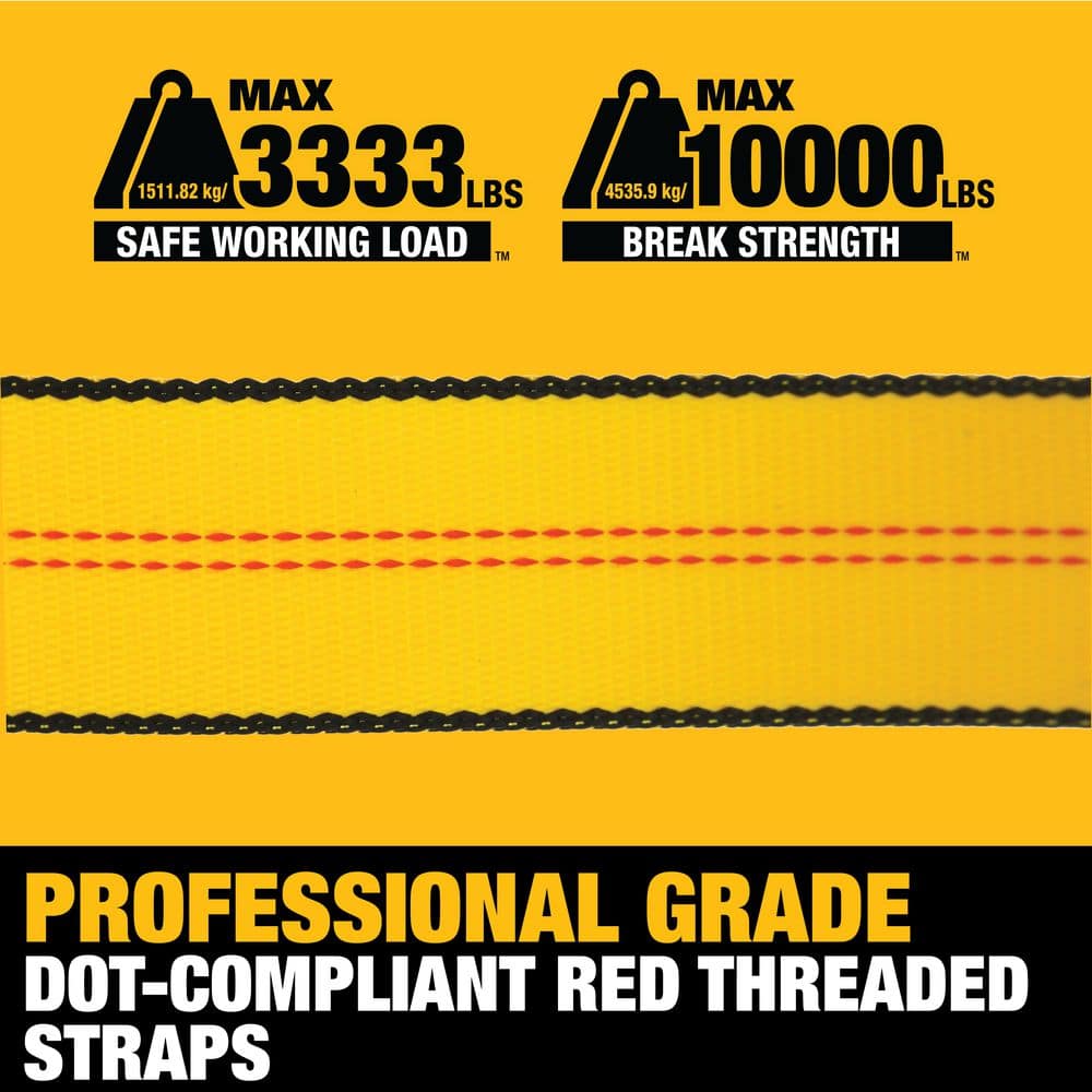 Heavy-Duty Black and Yellow 27 ft Ratchet Tie-Down Strap with J-Hooks