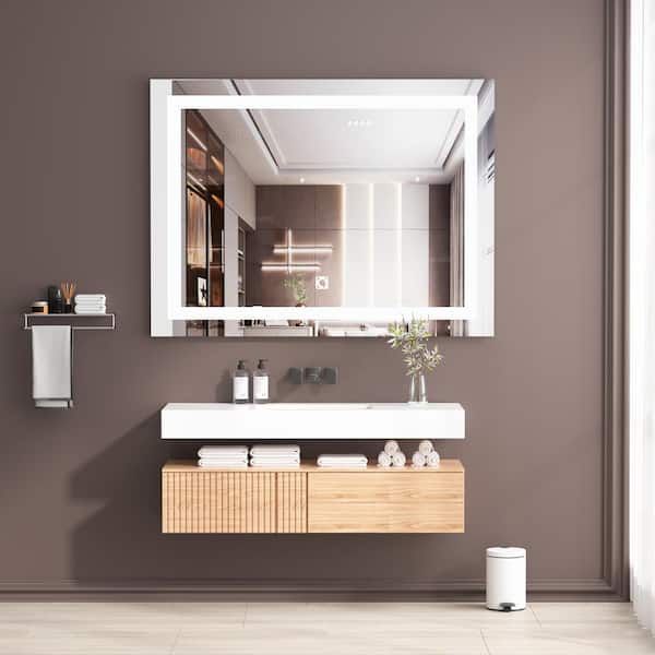 Stivier 36 in. W x 28 in. H Small Rectangular Frameless Anti-Fog Touch Sensor Wall Mount Bathroom Vanity Mirror in Silver