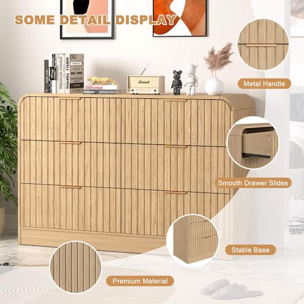 6-Drawer 47.3 in. W MDF and Particle Board Brown Chest of Drawers Dresser with Rounded Edges