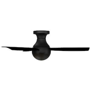 Orb 44 in. Indoor/Outdoor Matte Black 3-Blade Smart Compatible Flush Mount Ceiling Fan with Remote Control