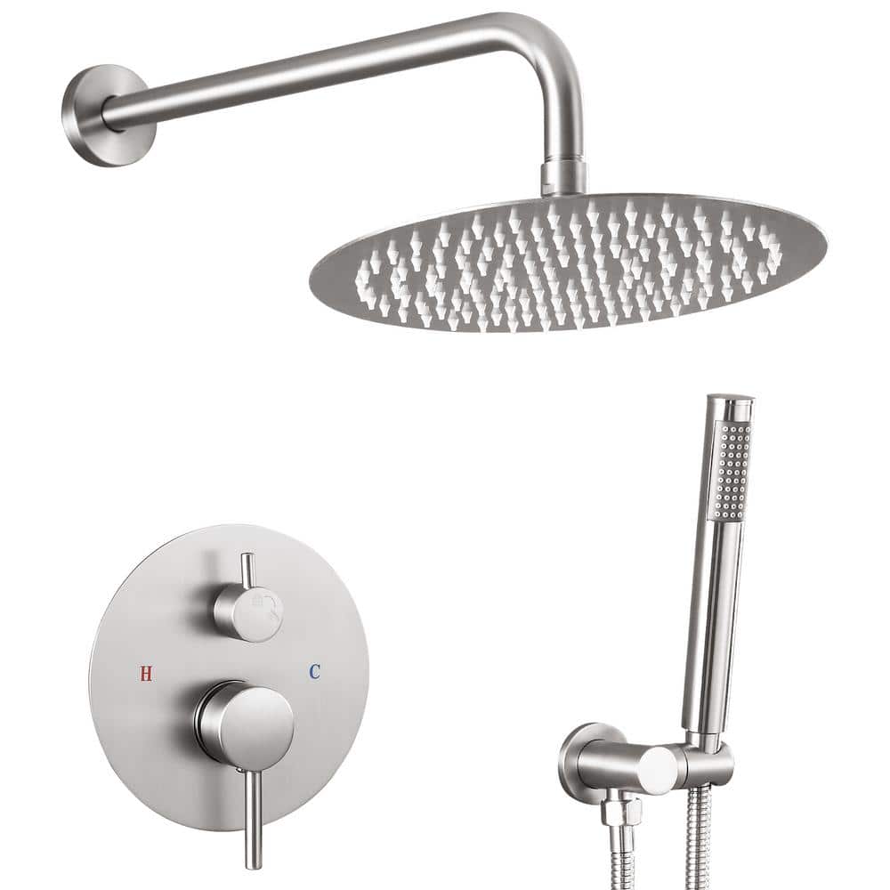 Single Handle 2-Spray 10 in Round Shower Faucet 2.5 GPM with 360° Swivel i