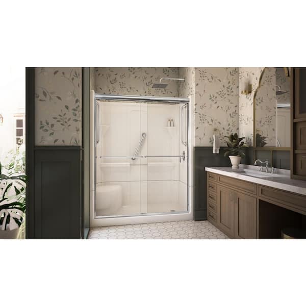 Accessible Living Harmony 30 in. W x 74 in. H Framed Sliding Door Shower Kit RH Drain w/ Door Grab Bars Chrome