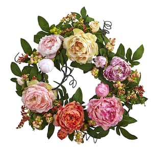 Mixed Peony and Berry 20 in. Artificial Wreath