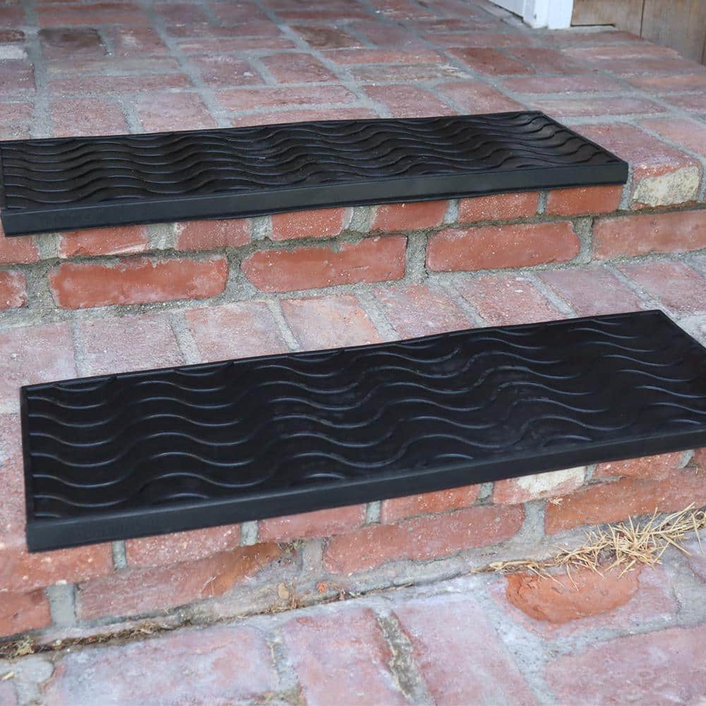 Waves Black Rubber Non-Slip Stair Treads - 9.75" x 29.125" - 6 Pack