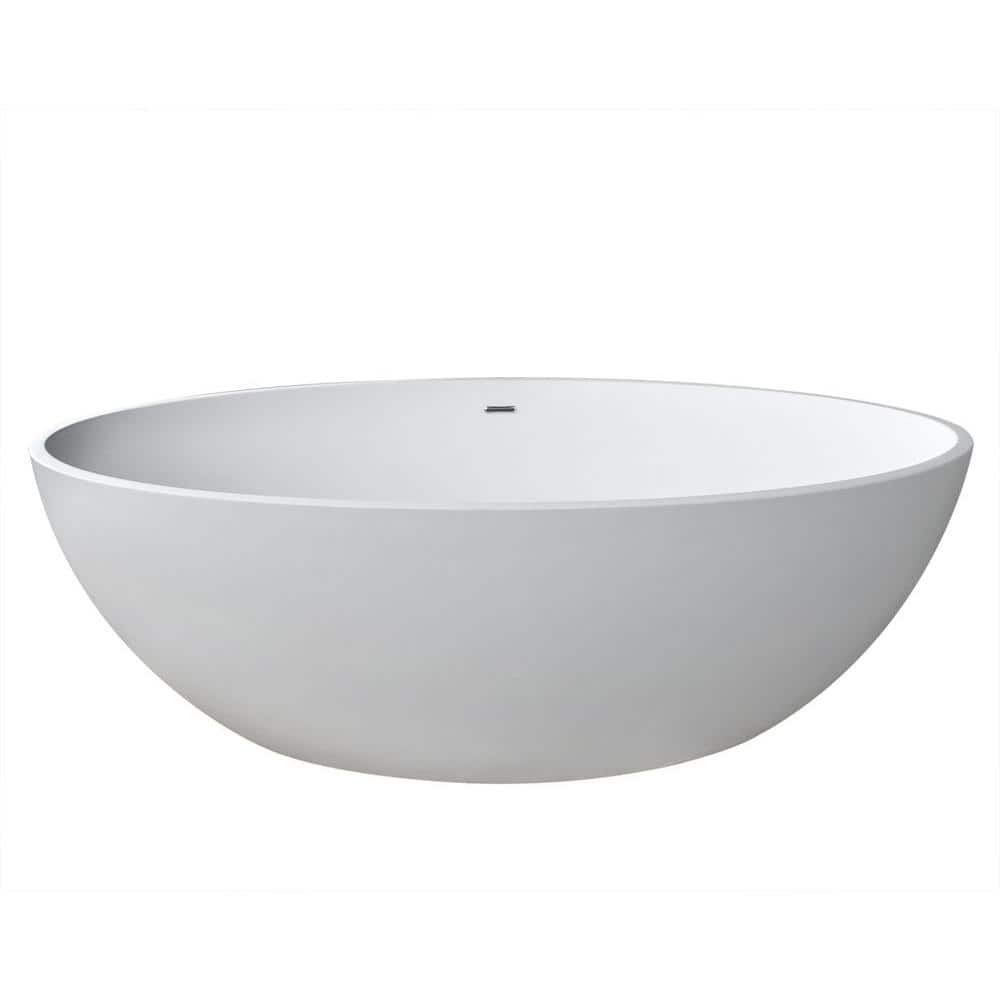 Matte White Solid Surface Freestanding Soaking Bathtub with Chrome Faucet
