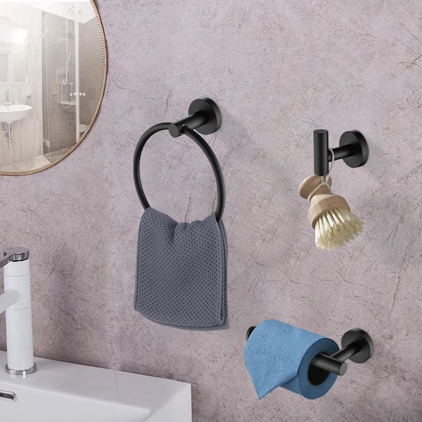 3 -Piece Bath Hardware Set with Hand Towel Holder in Matte Black