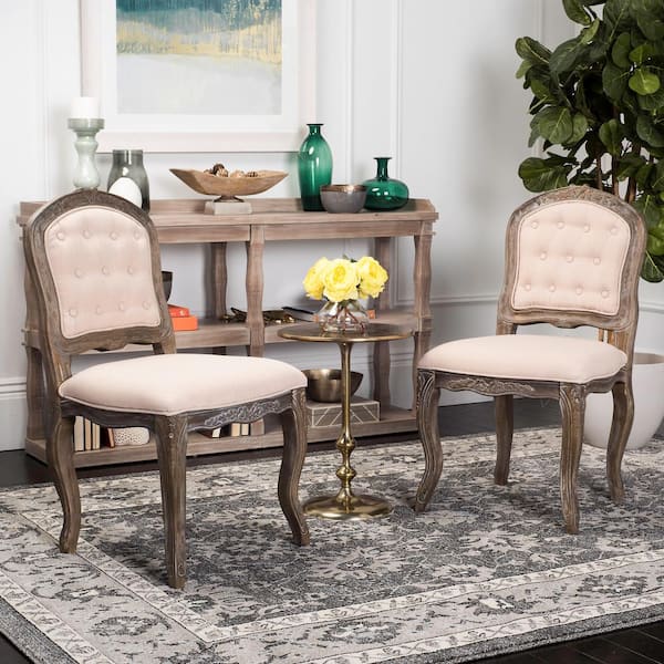 SAFAVIEH Eloise Beige/Rustic Brown 20 in. Dining Chair (Set of 2)