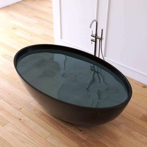 Karita 67 in. x 39 in. Stone Resin Solid Surface Flatbottom Freestanding Soaking Bathtub in Black