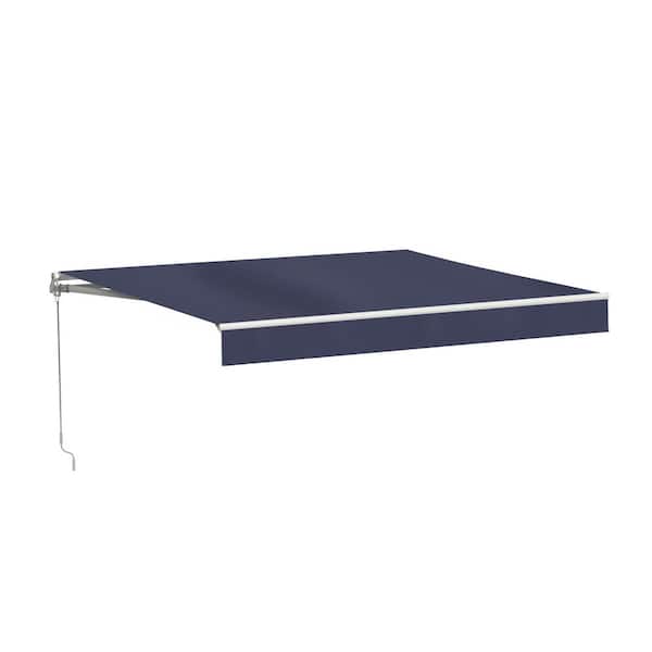 13 ft. Caribbean Manual Retractable Patio Awning 10 ft. Projection in Dark Blue with White Frame