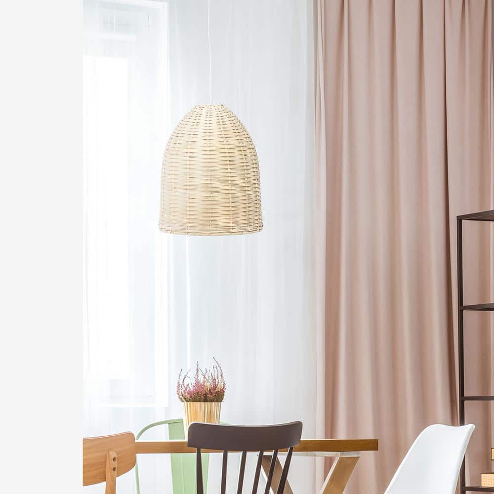Natural Rattan Dome Pendant Light with White Cord
