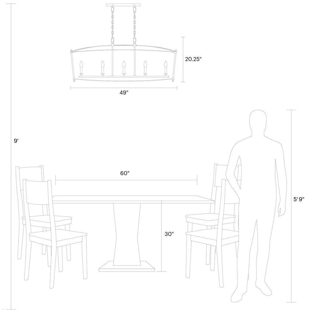 Thayer Smith Steel 5-Light Candelabra Linear Chandelier
