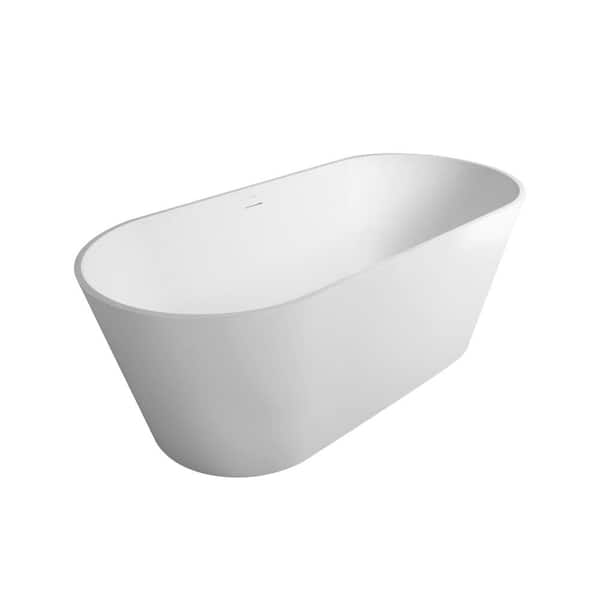 63 in. x 29.5 in. Stone Resin Solid Surface Soaking Bathtub Heat-resistant Tub with Center Drain in Matte White