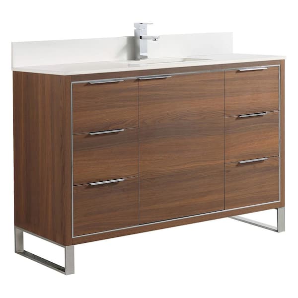 FINE FIXTURES Opulence 48 in. W x 18 in. D x 33.5 in. H Single Sink Bath Vanity in Walnut Ebony with White Top