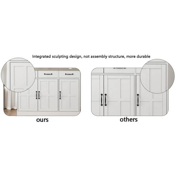 FUNKOL 55.91inx15.75inx32.09in MDF Ready to Assemble Kitchen Cabinet in White with 2 Drawers and 4 Cabinet Doors with Fields