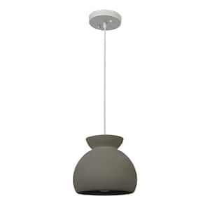 Sienna 1-Light Matte Charcoal Pendant Light with Ceramic Shade and White Fabric Cord