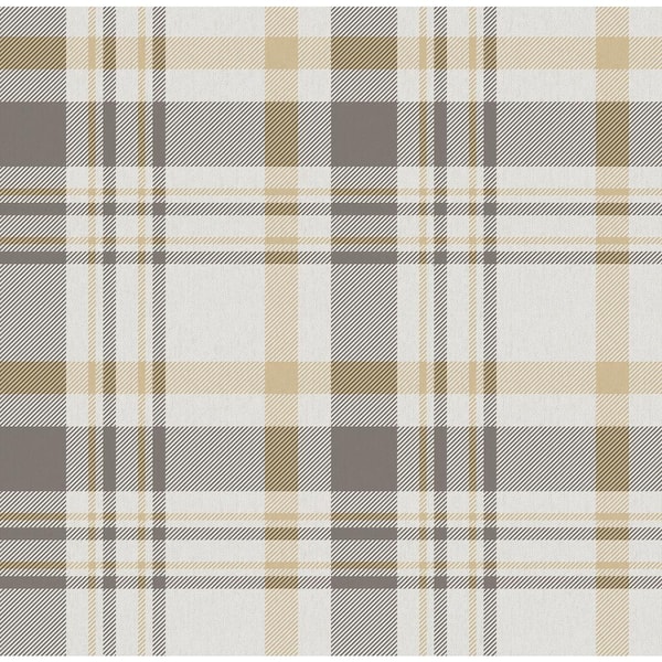 Unbranded Spring Blossom Collection Check Plaid Yellow/Grey Matte Finish Non-Pasted Non-Woven Paper Wallpaper Roll