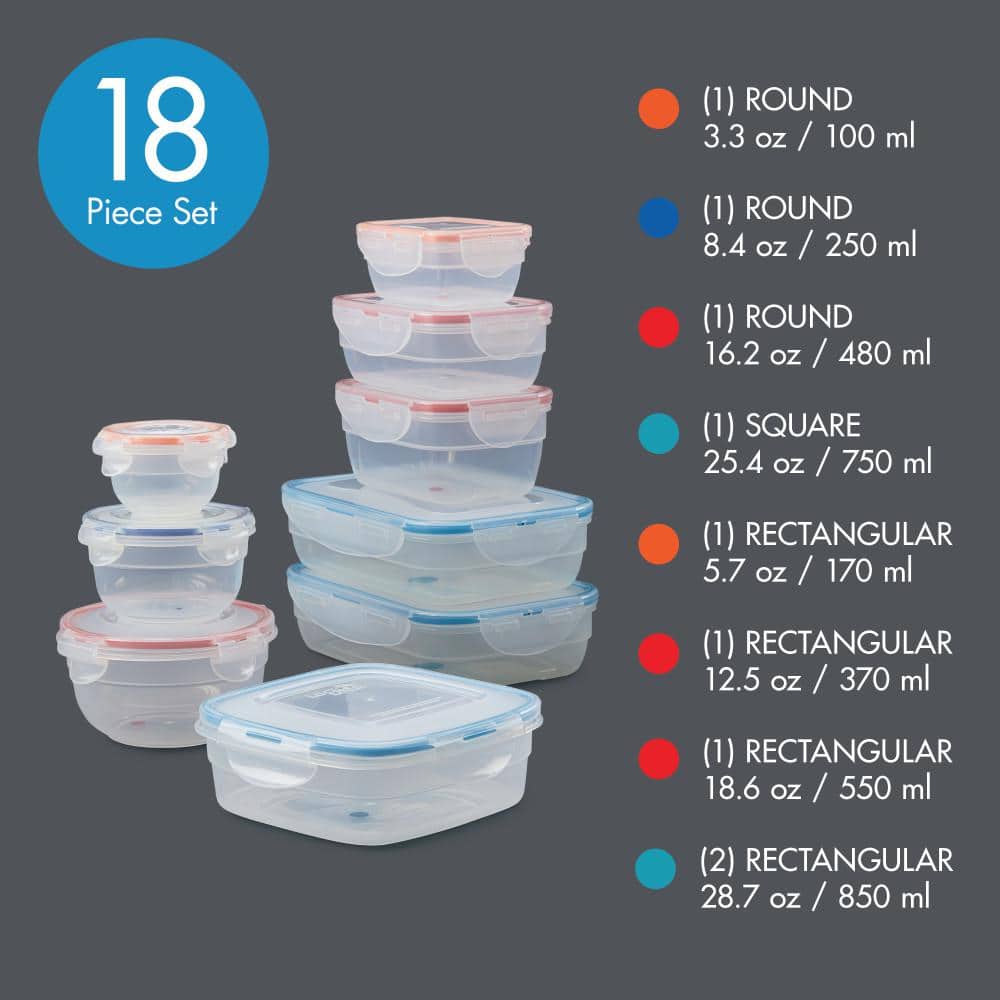 Clear BPA-Free Plastic Food Storage Container Set, 18-Piece