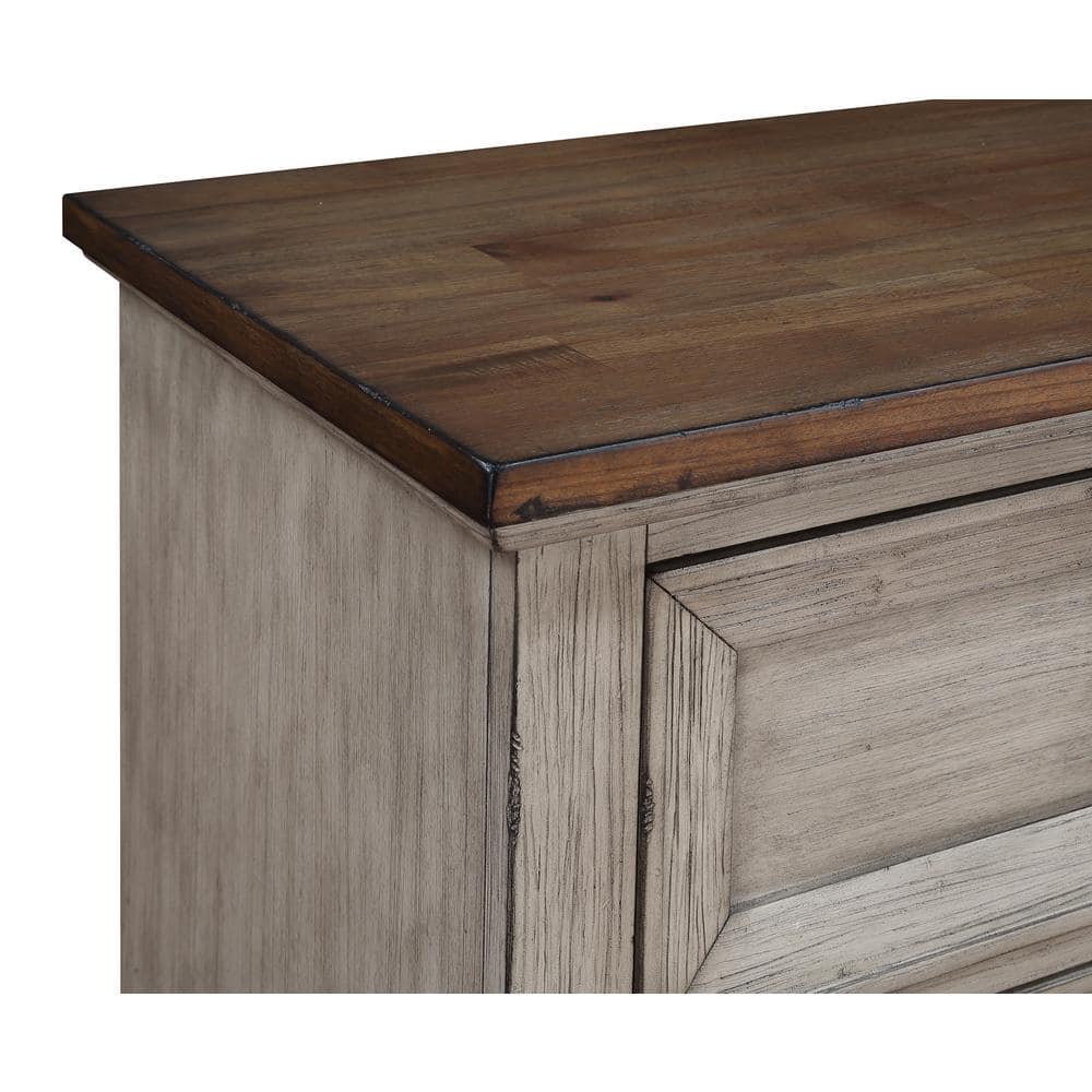 Mariana Vintage Cream and Brown 2-Drawer Solid Wood Nightstand