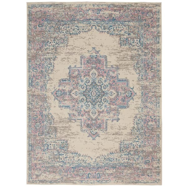 Nourison Grafix Ivory/Pink 4 ft. x 6 ft. Persian Medallion Transitional Area Rug