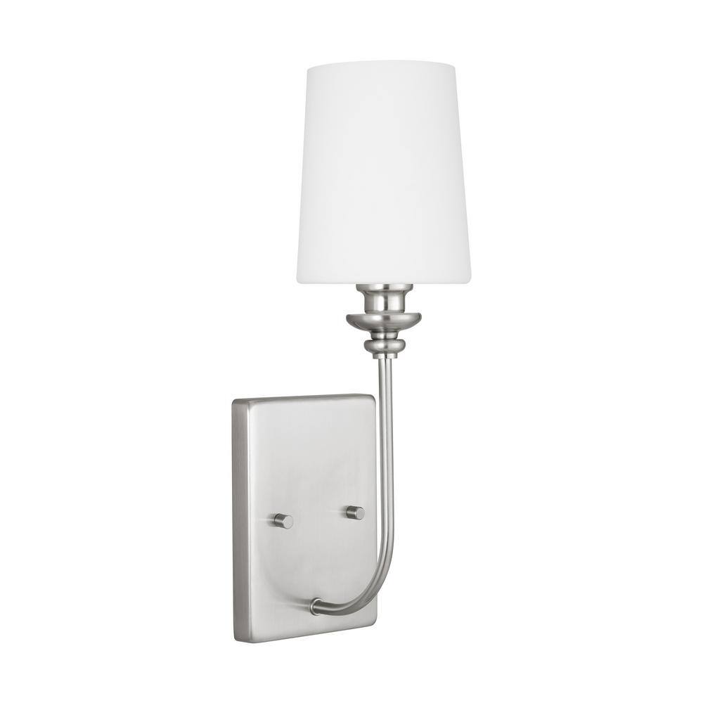 Brushed Nickel 1-Light Wall Sconce with Opal Glass Shade