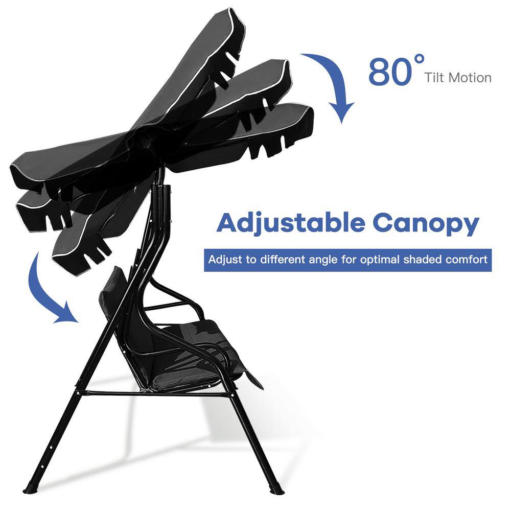 Black Aluminum Frame 3-Seats Outdoor Glider Hammock with Adjustable Canopy