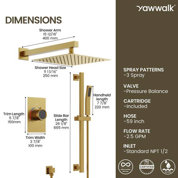 YAWWALK 2-Spray Wall Mount 10 in. Dual Fixed and Handheld Shower