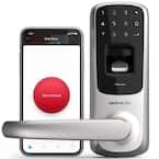 Satin Nickel Bluetooth Enabled Fingerprint and Touchscreen Smart Door Lock