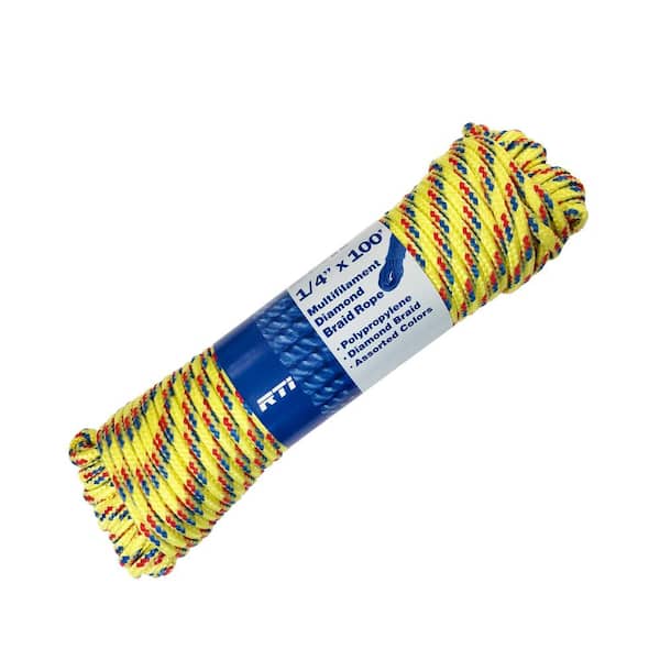 Everbilt 1/4 in. x 100 ft. Assorted Color Heavy-Duty Diamond Braid  Polypropylene Rope (1 color per each order) 70665 - The Home Depot